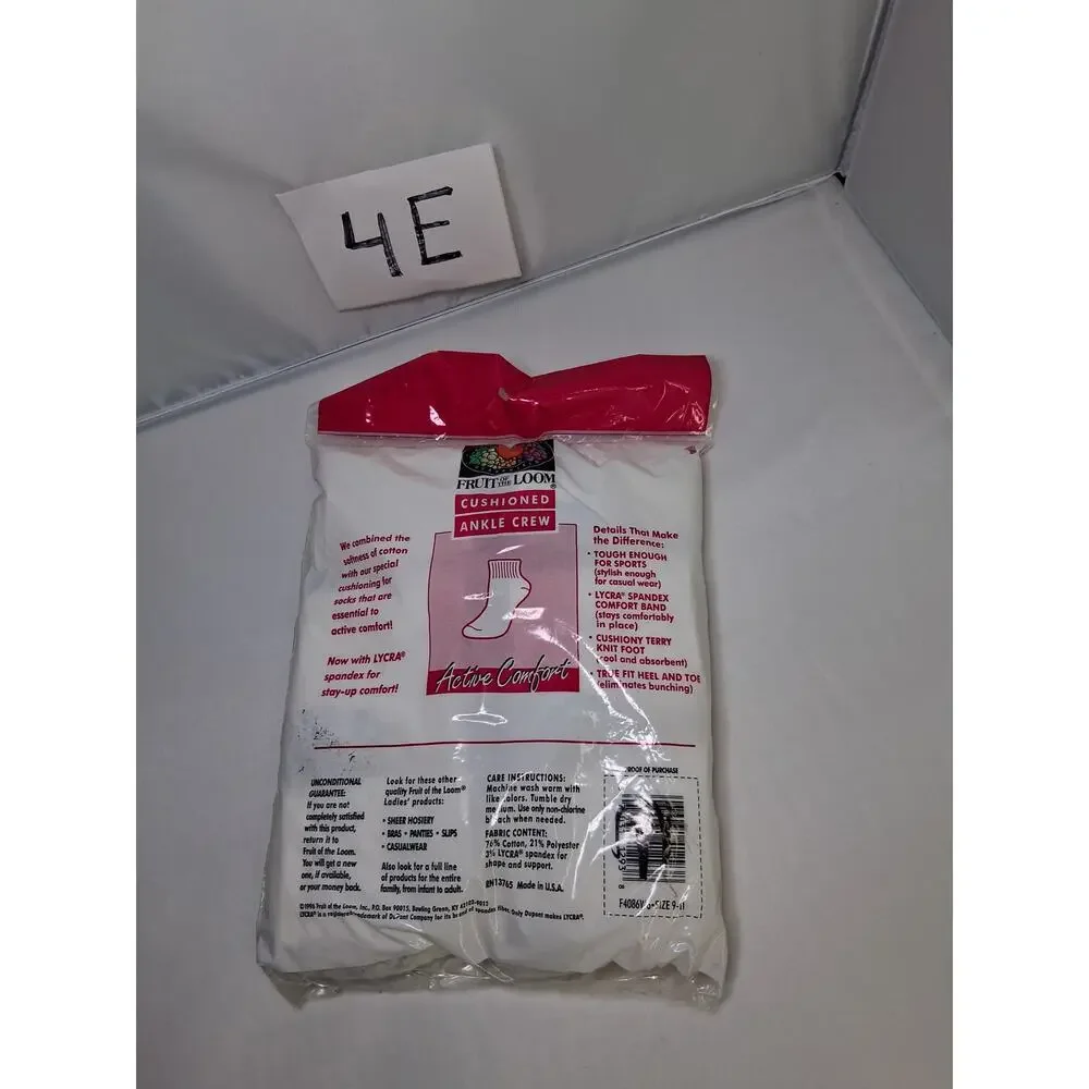 4E Vintage NOS Fruit of the Loom 100% Cotton Ankle Sock 9-11 6pk